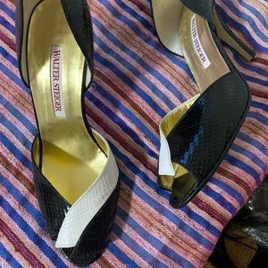 Black and white vintage Walter Steiger peep toe heels